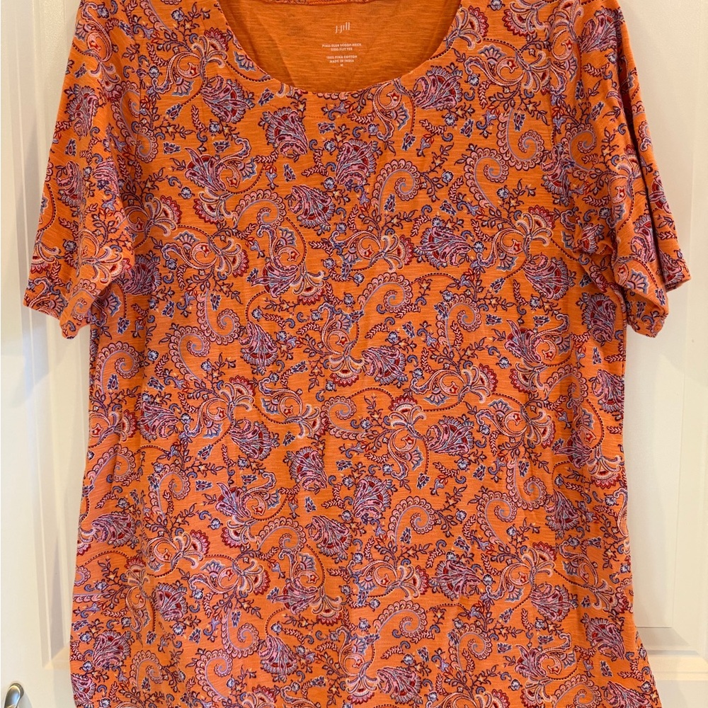 J. Jill Orange Sherbet and Lavender Paisley Short Sleeve Top